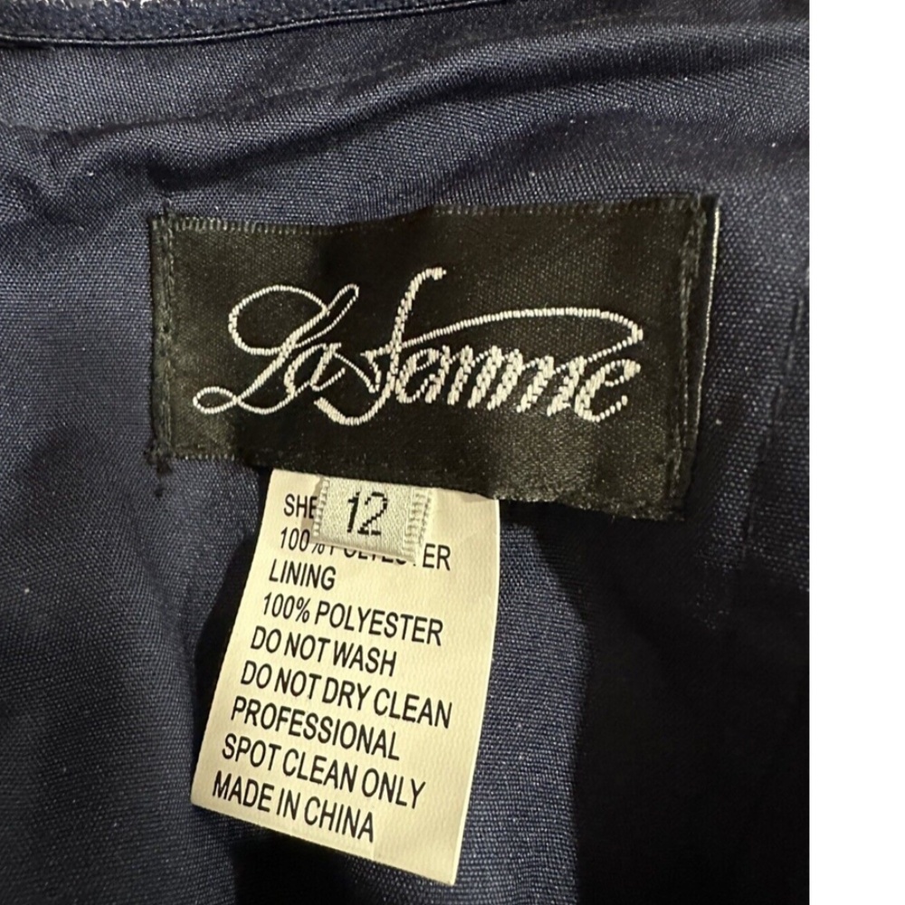 NEW La Femme Off the Shoulder Gown Navy Size 12 - Picture 9 of 10